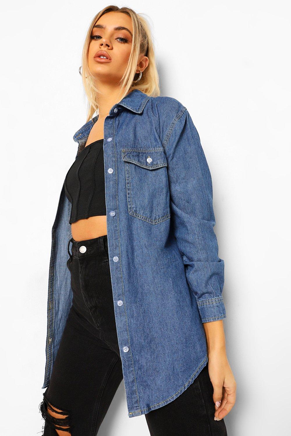 Chemise longue en jean femme sale